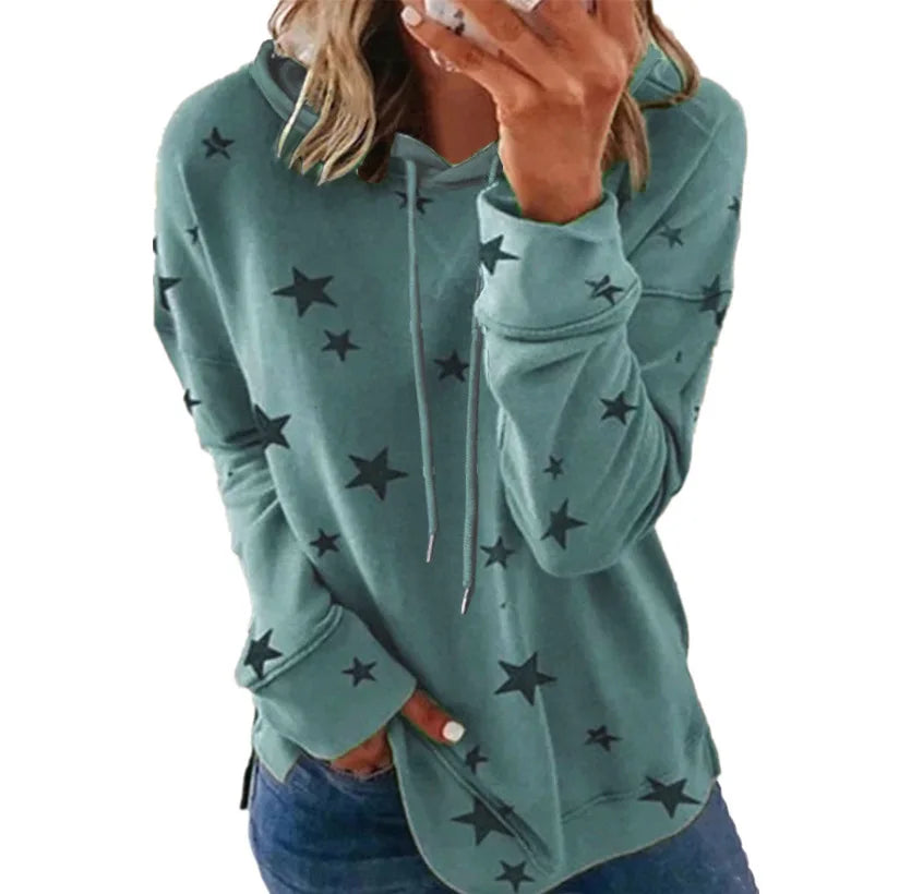 Womens Hoodie Star Print Casual Pullover