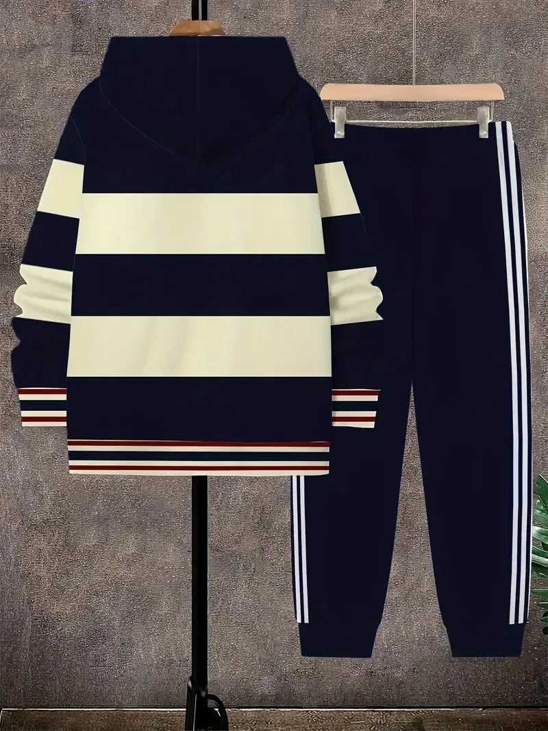 Mens Striped Hoodie Set - Casual Urban Tracksuit