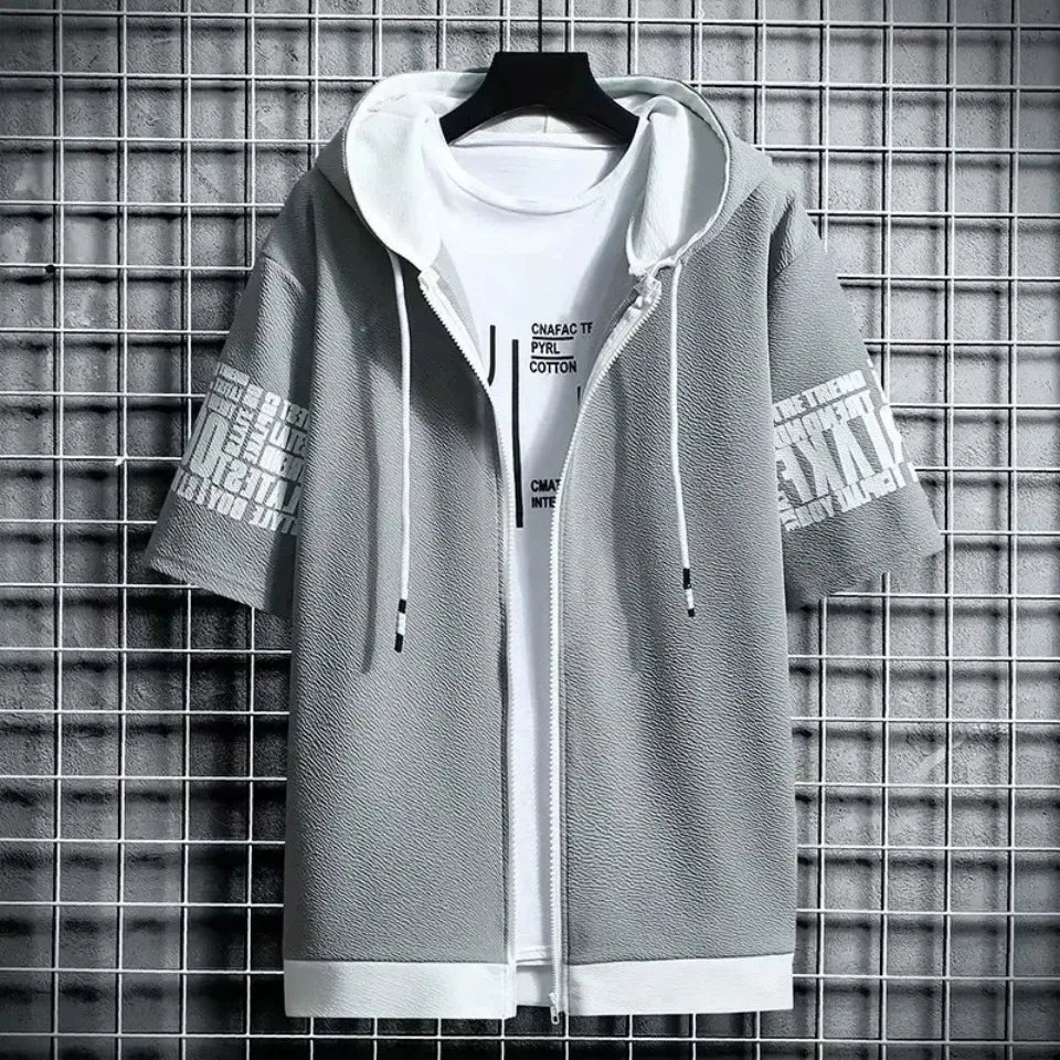 Men's Zip Hoodie & Shorts Set - Casual Streetwear Outfit