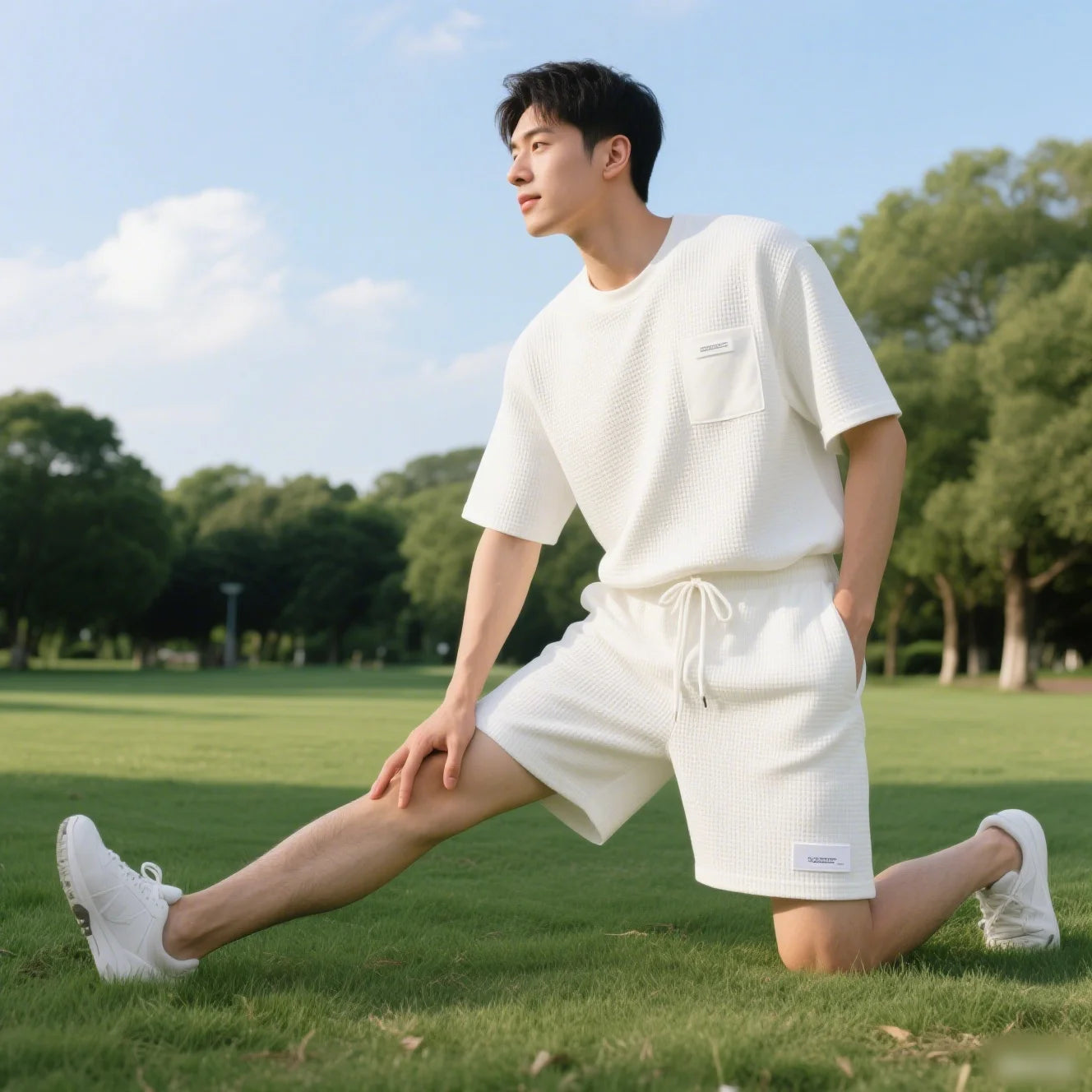 Men's White T-Shirt & Shorts Set