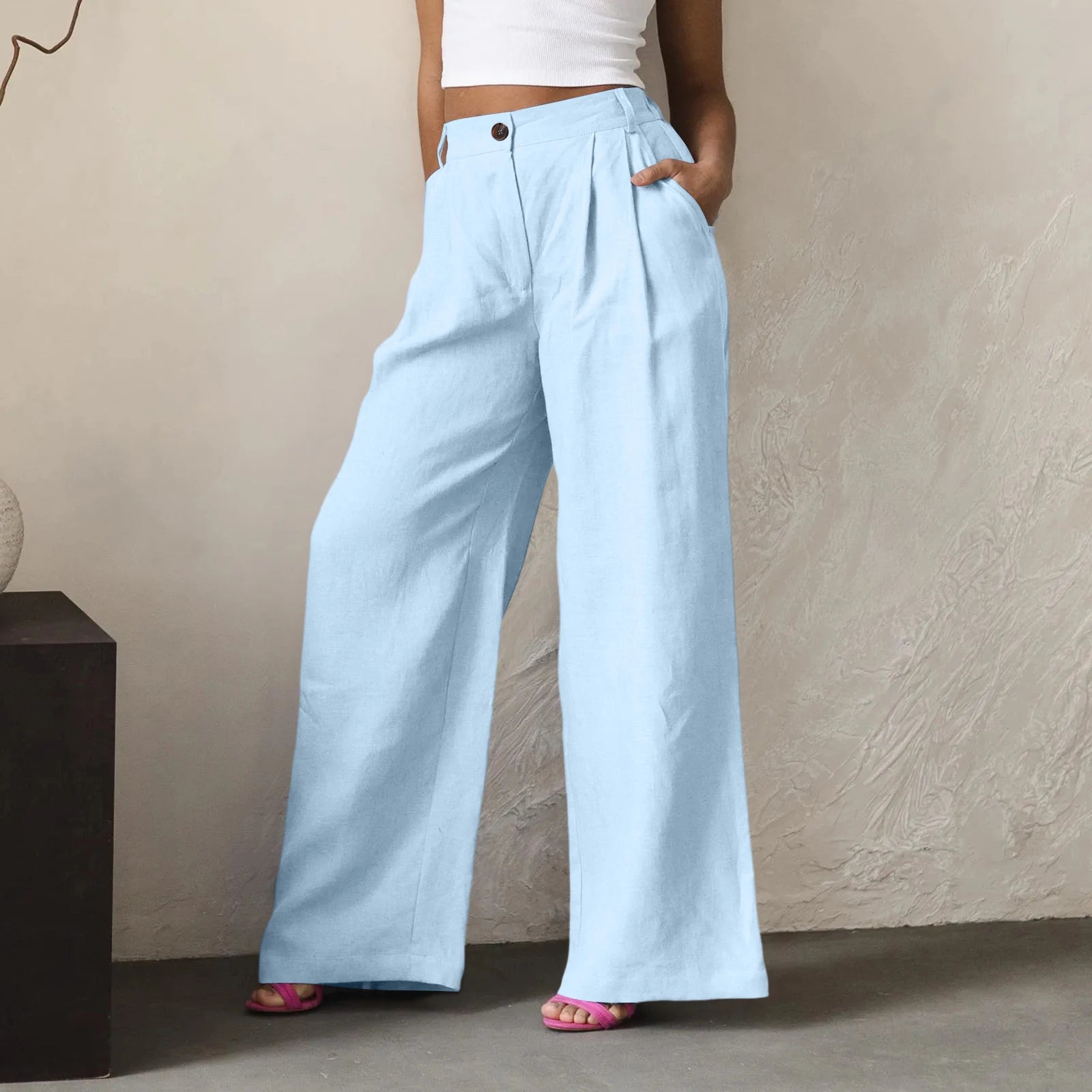 Wide Leg Pants – Women's Linen Blend Casual Loose Trousers