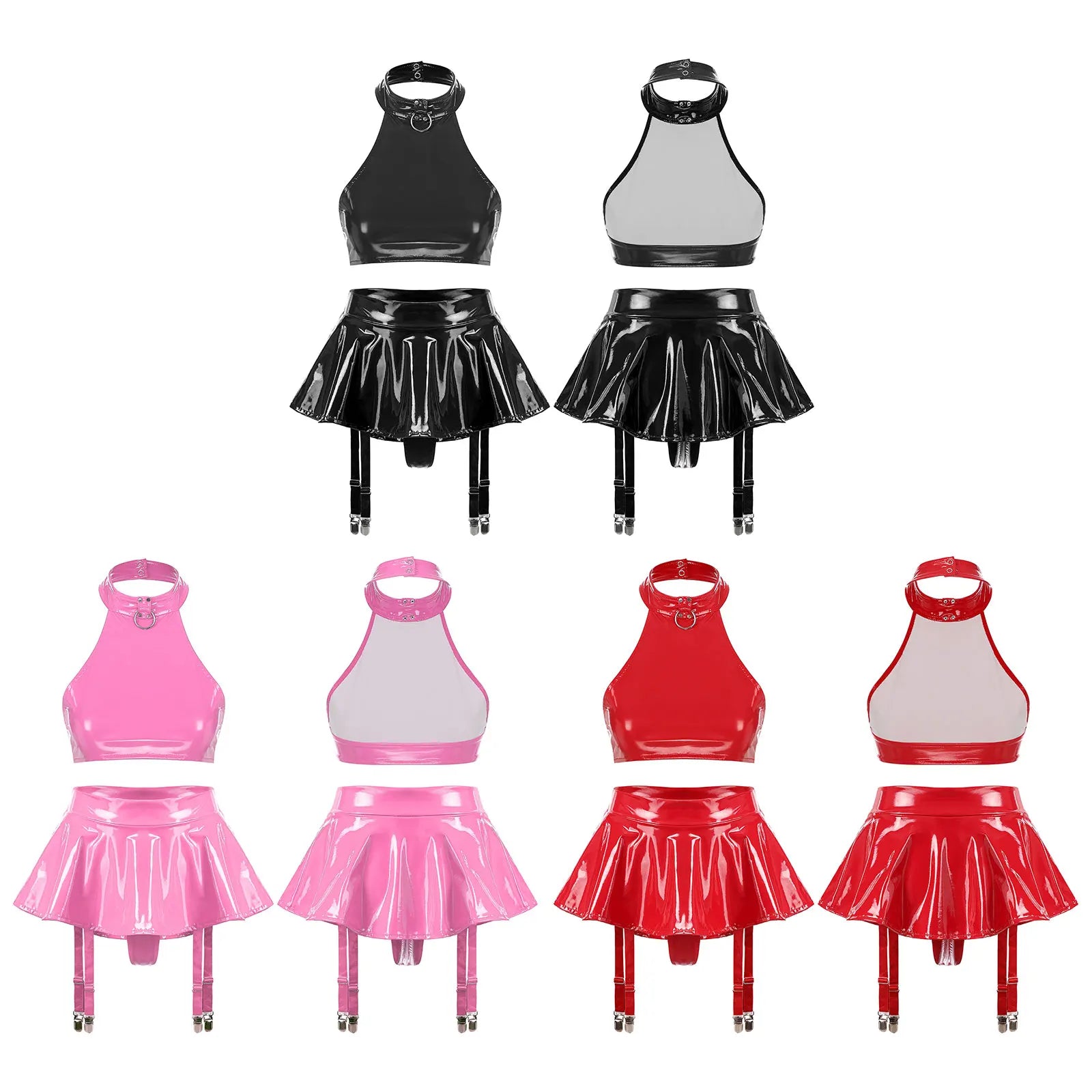 Women's Vinyl Halter Top & Mini Skirt Set