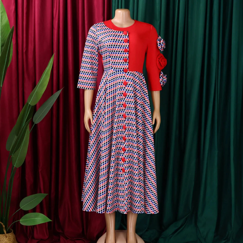 Womens Dress - Elegant Pattern Midi Dress