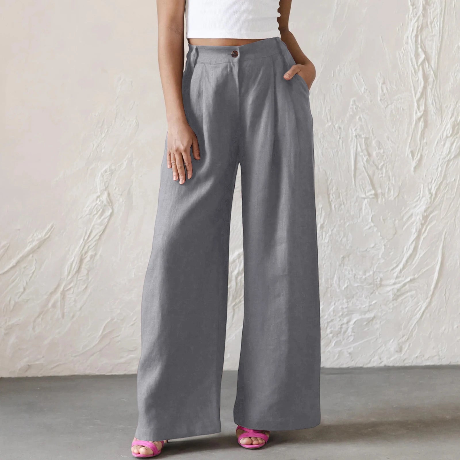 Wide Leg Pants – Women's Linen Blend Casual Loose Trousers