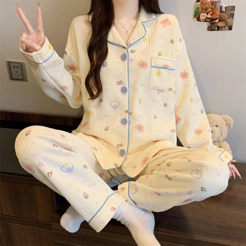Womens Pajama Set with matching pyjama pants soft winter sleepwear for women