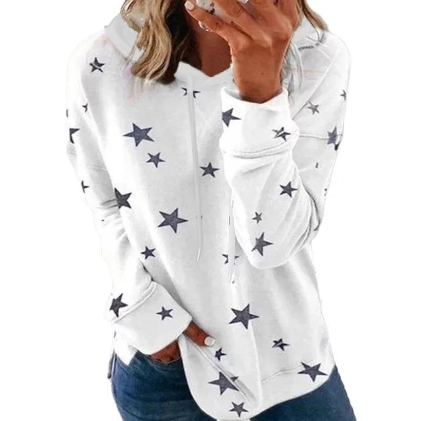 Womens Hoodie Star Print Casual Pullover
