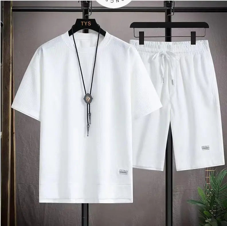 Men's White T-Shirt & Shorts Set