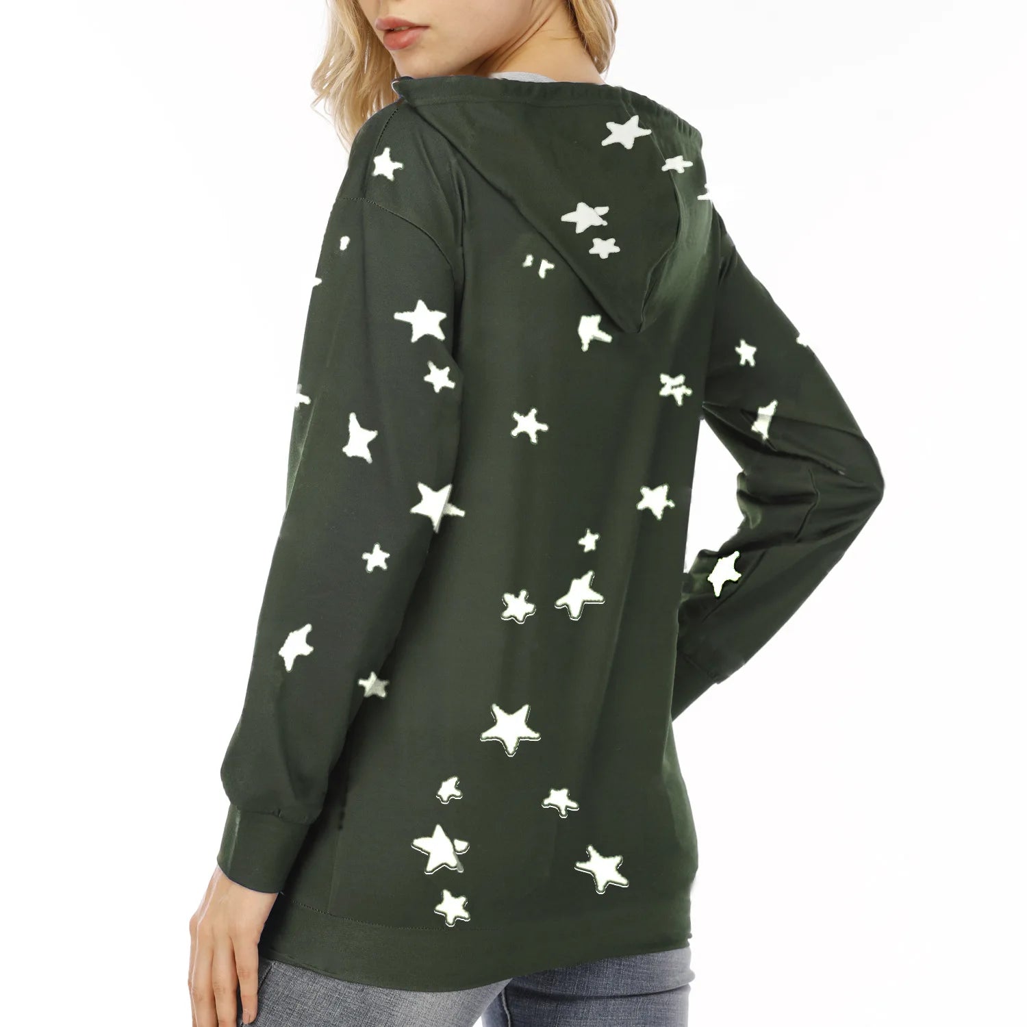 Womens Hoodie Star Print Casual Pullover