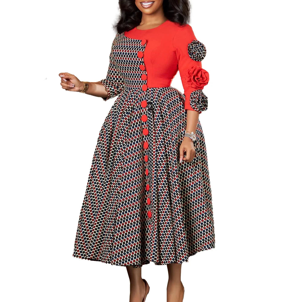 Womens Dress - Elegant Pattern Midi Dress