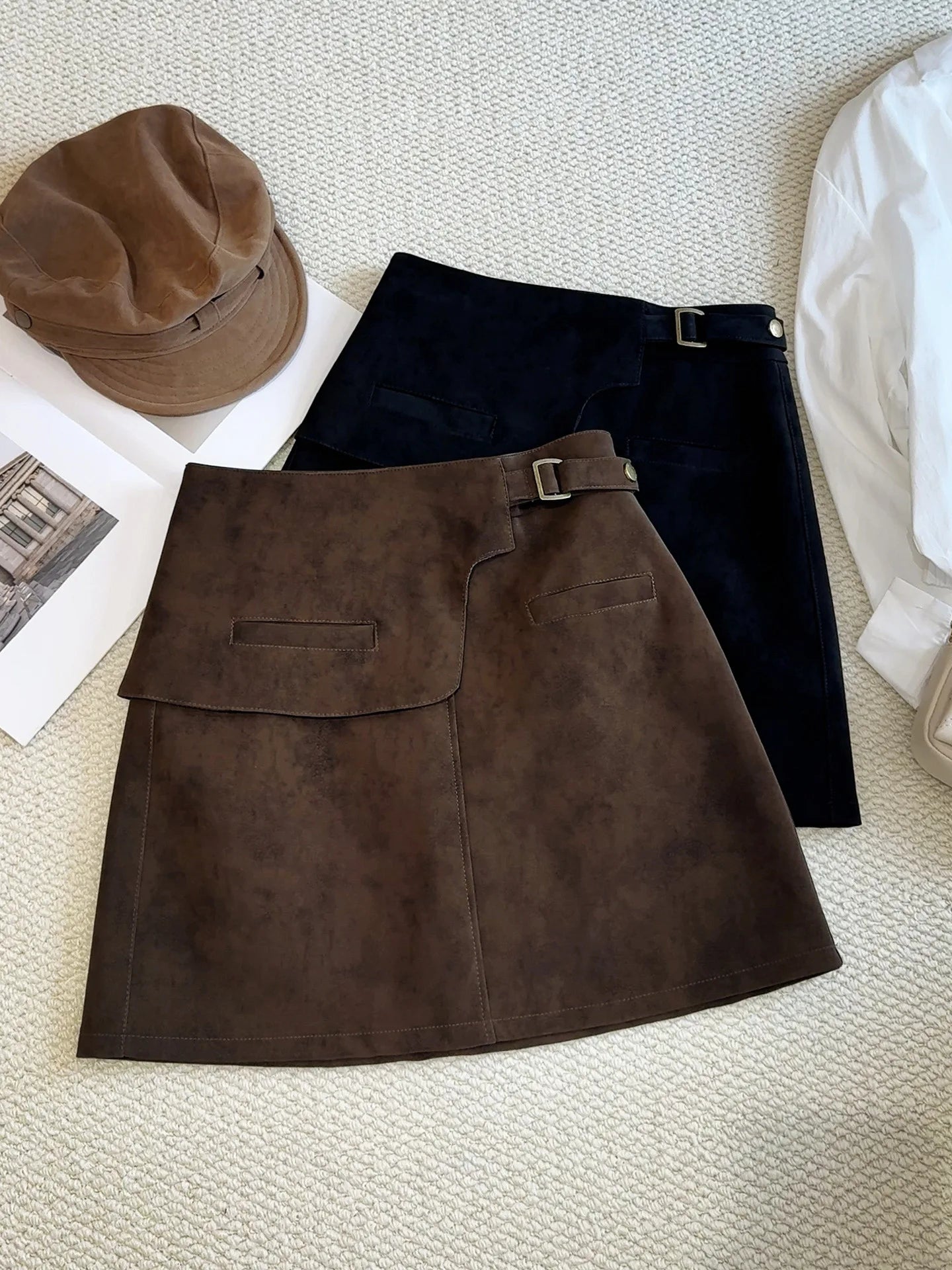 Women's Suede Mini Skirt – High Waist A-Line Casual Skirt