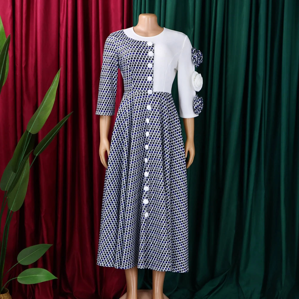Womens Dress - Elegant Pattern Midi Dress