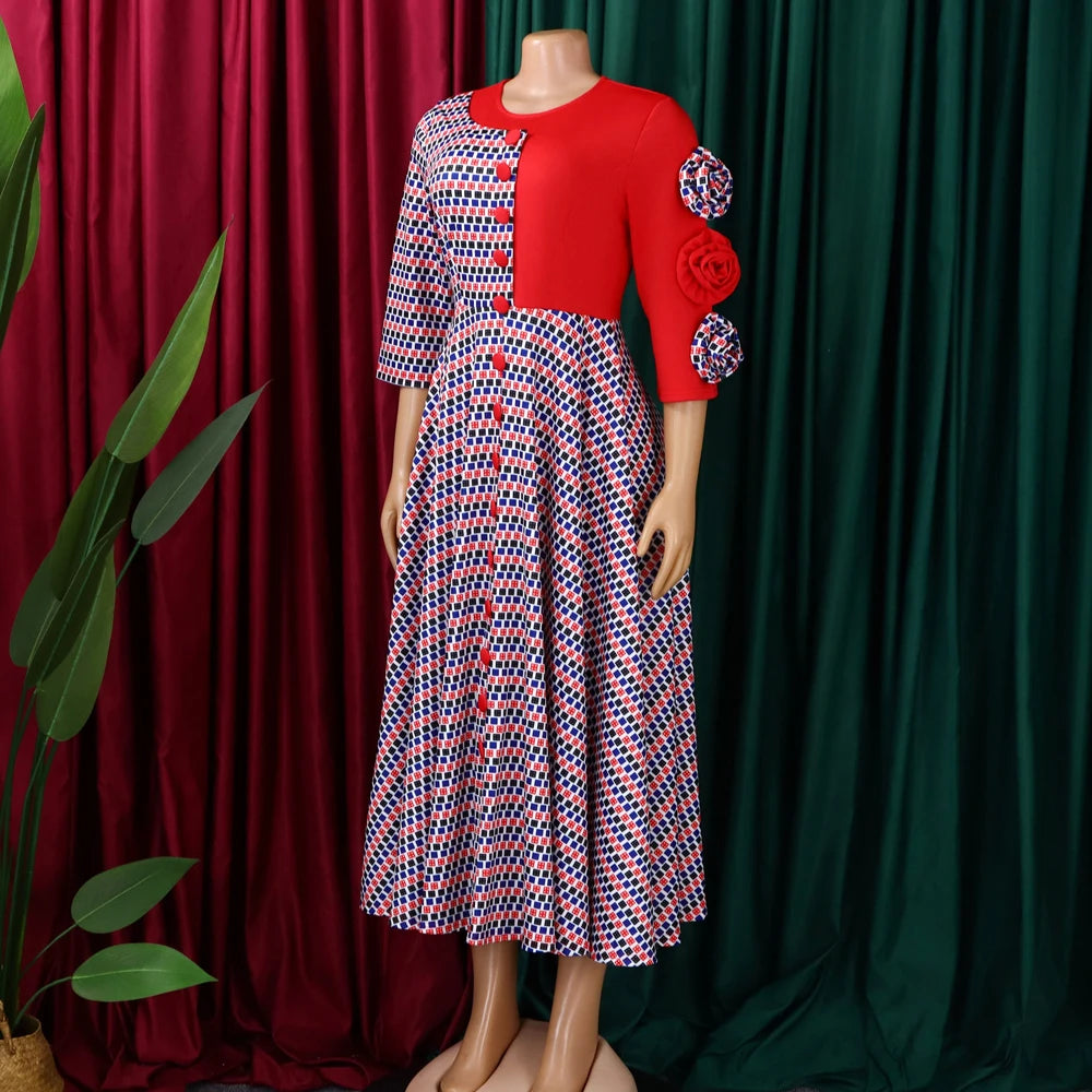Womens Dress - Elegant Pattern Midi Dress