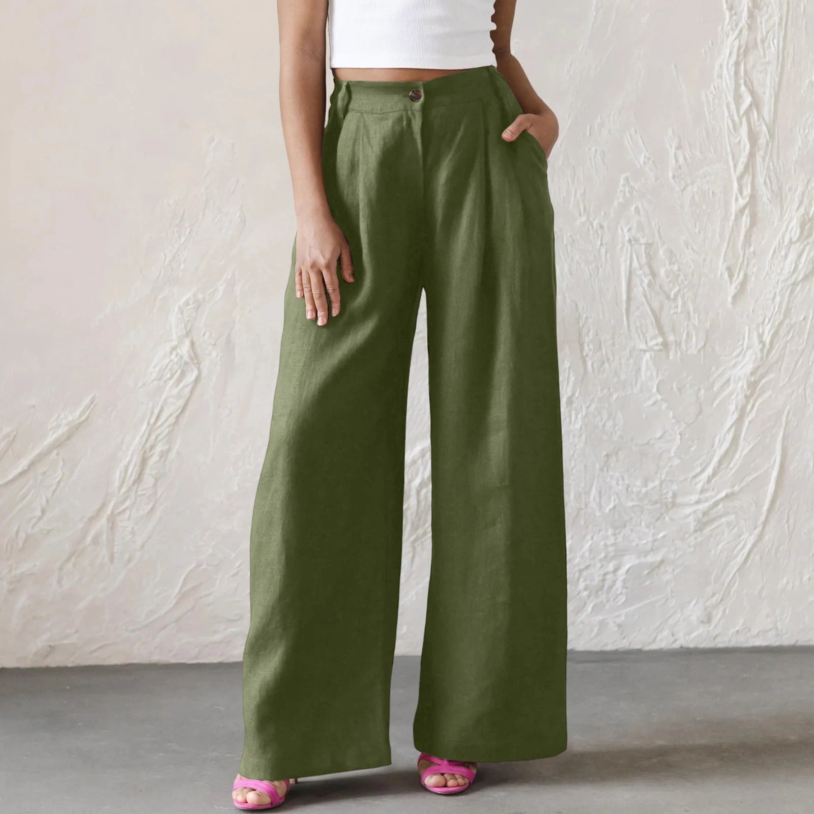 Wide Leg Pants – Women's Linen Blend Casual Loose Trousers