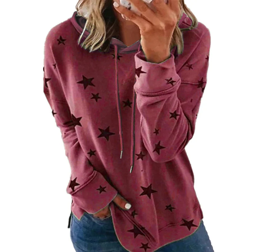 Womens Hoodie Star Print Casual Pullover