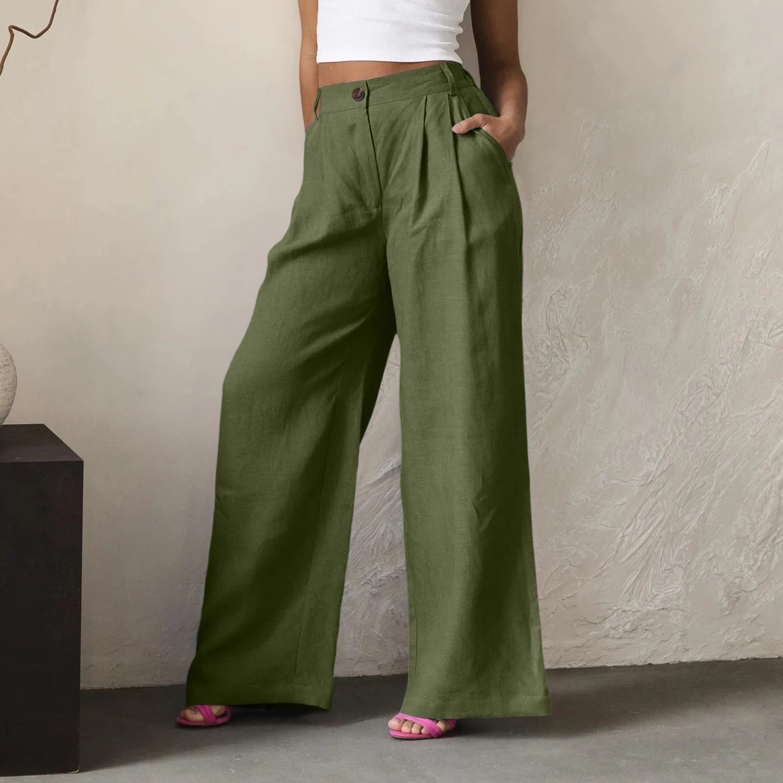 Wide Leg Pants – Women's Linen Blend Casual Loose Trousers