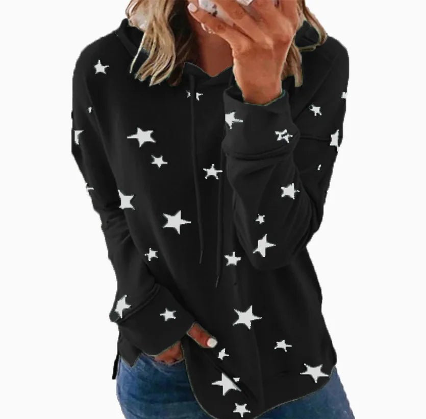 Womens Hoodie Star Print Casual Pullover