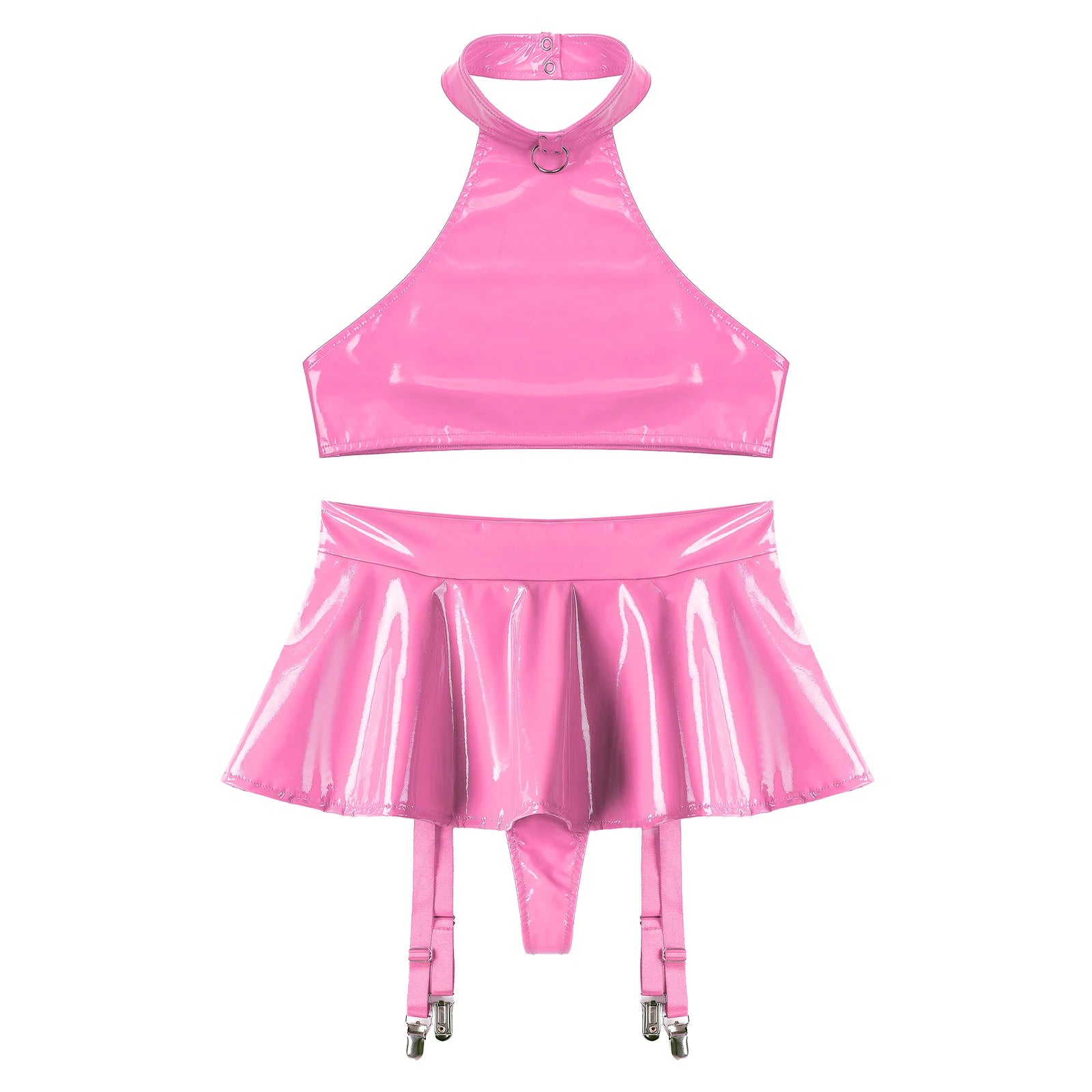 Women's Vinyl Halter Top & Mini Skirt Set