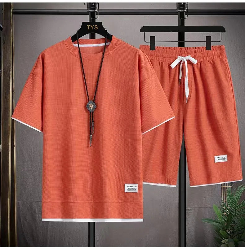 Men's White T-Shirt & Shorts Set