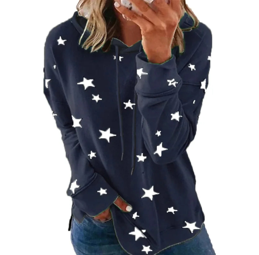 Womens Hoodie Star Print Casual Pullover