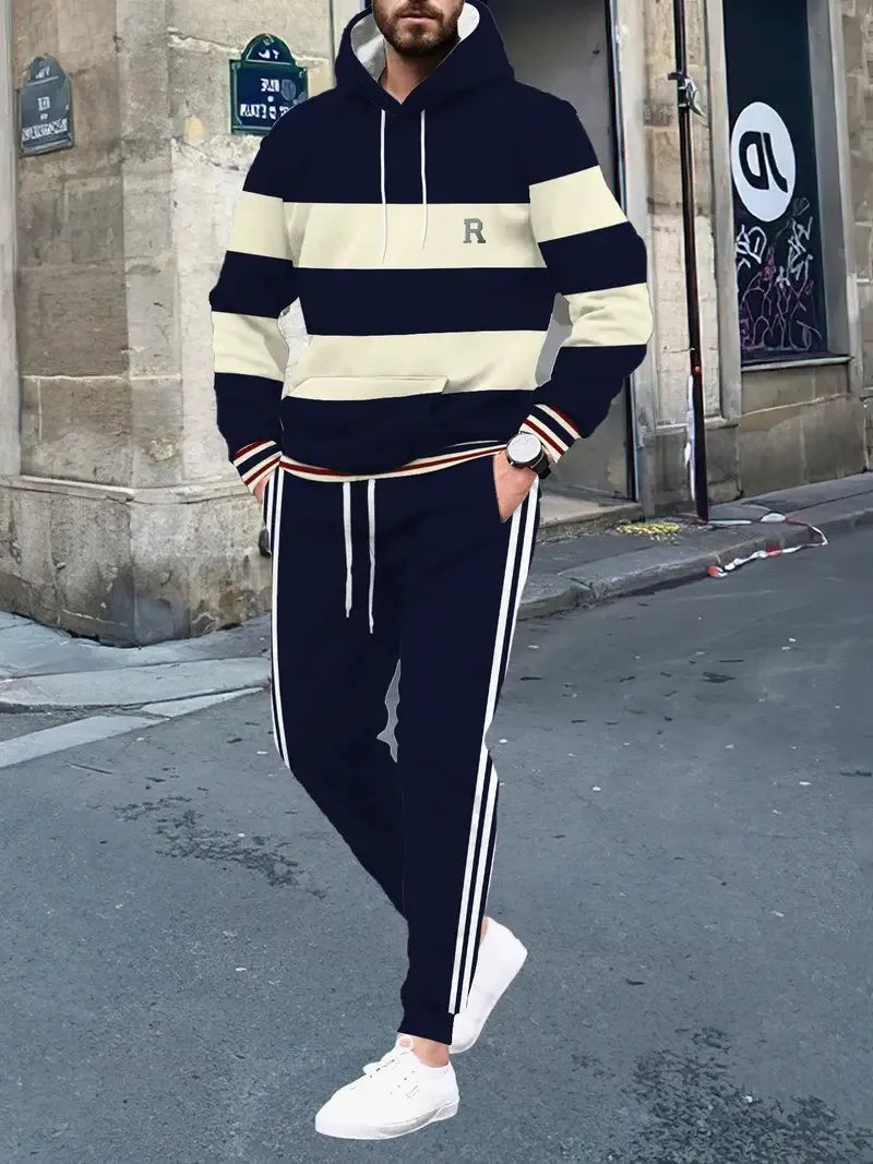 Mens Striped Hoodie Set - Casual Urban Tracksuit