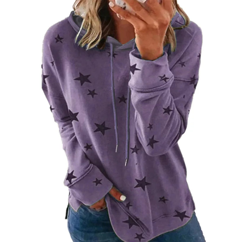 Womens Hoodie Star Print Casual Pullover