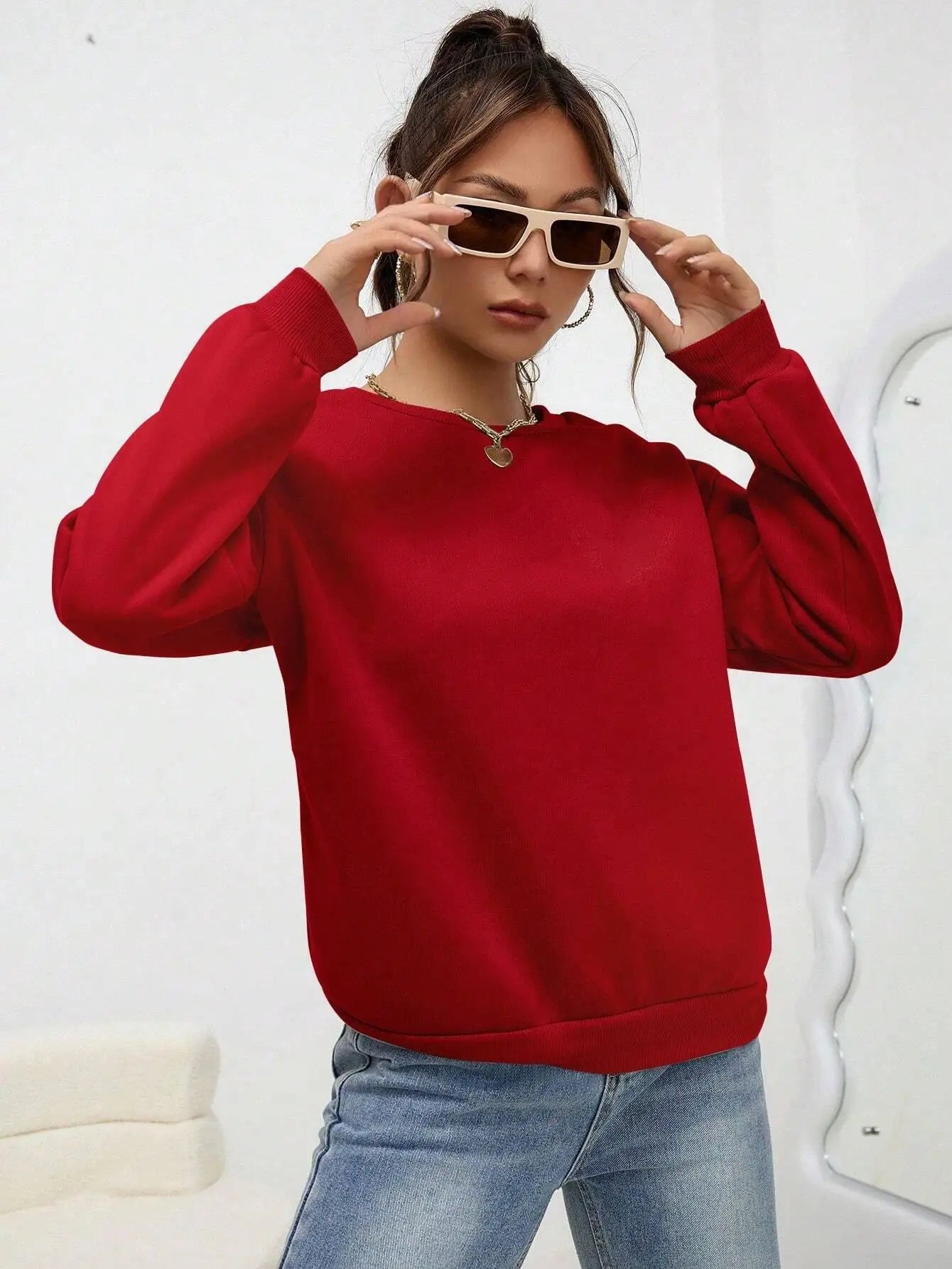 Women Oversized Sweatshirt – Cozy Fleece Casual Pullover