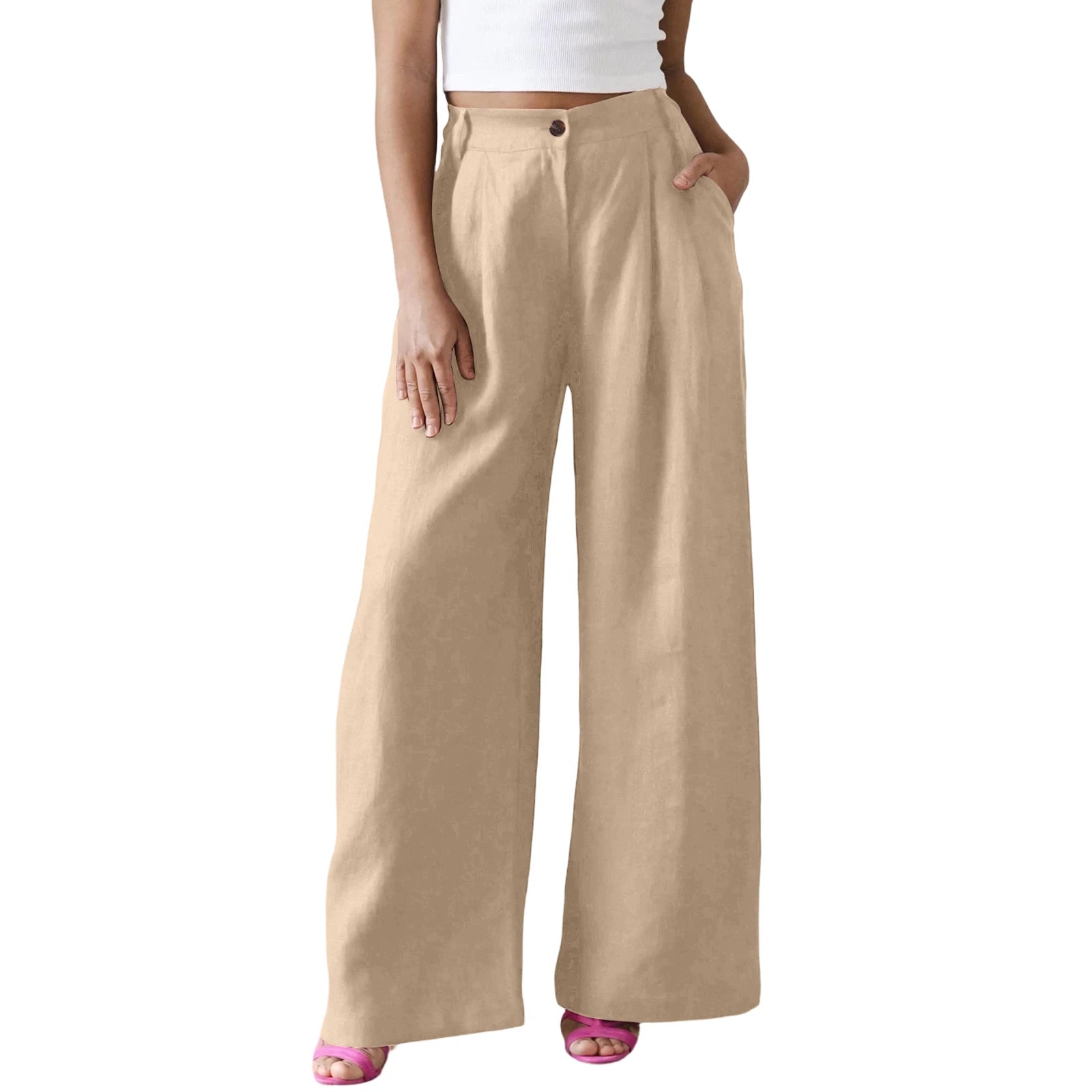 Wide Leg Pants – Women's Linen Blend Casual Loose Trousers