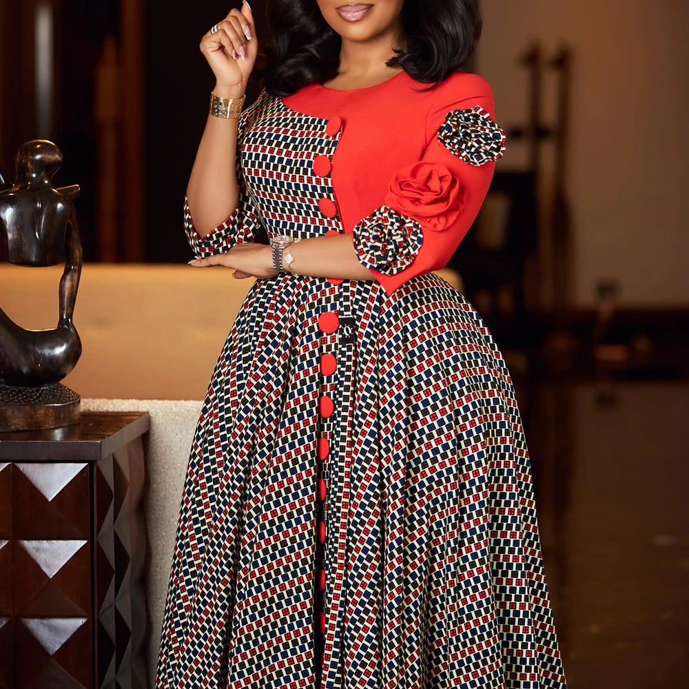 Womens Dress - Elegant Pattern Midi Dress