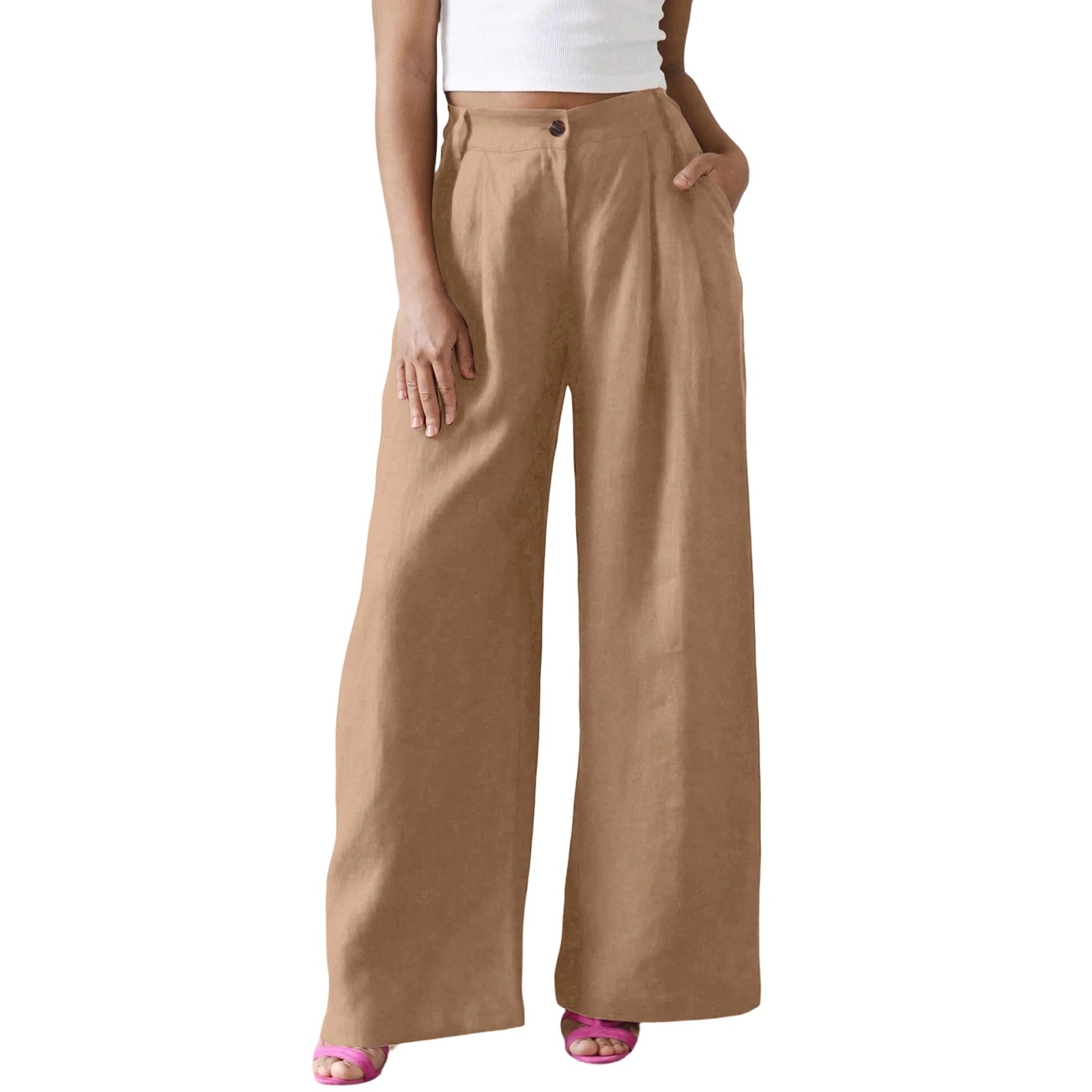 Wide Leg Pants – Women's Linen Blend Casual Loose Trousers