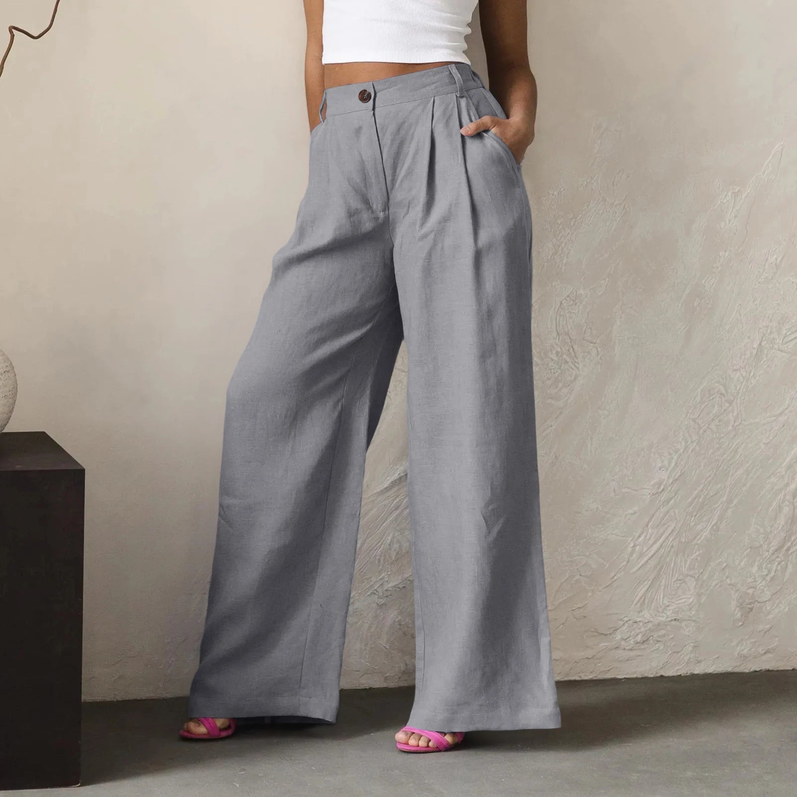 Wide Leg Pants – Women's Linen Blend Casual Loose Trousers