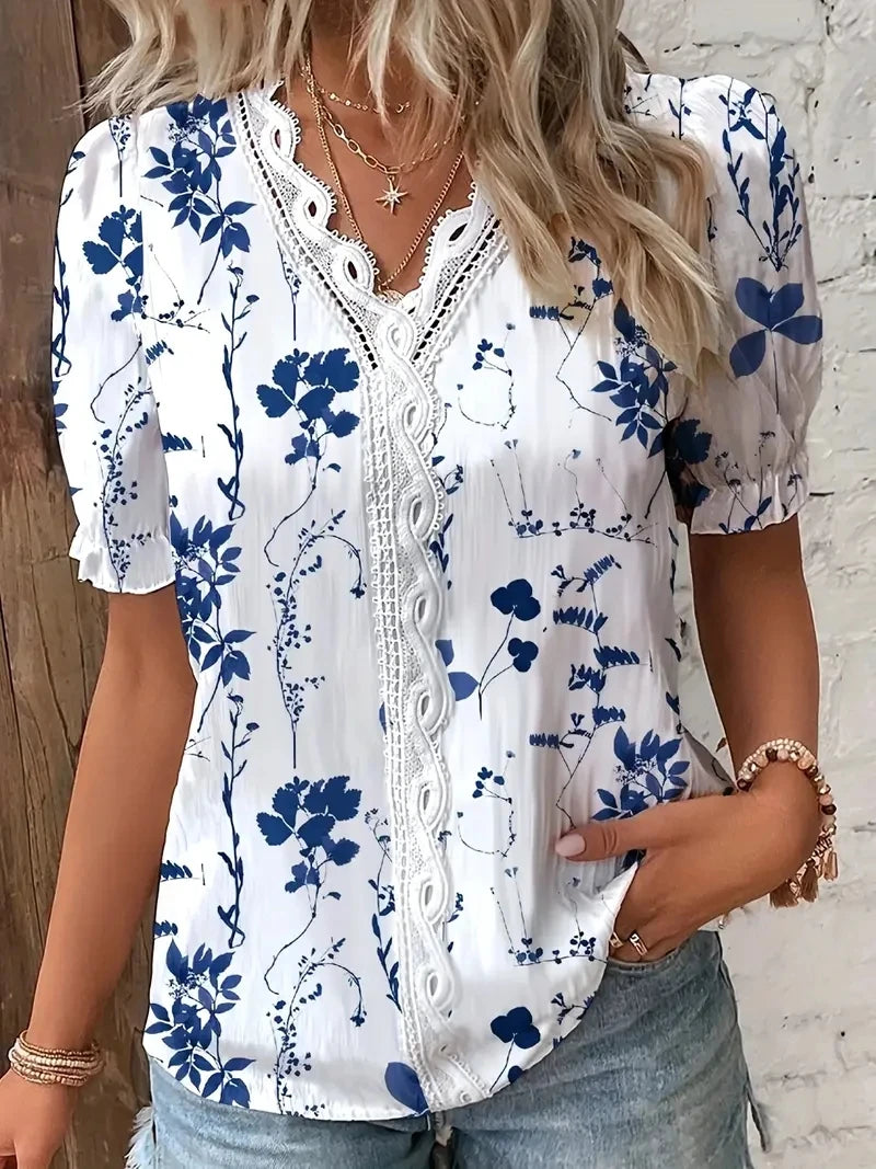 Womens Blouse - Casual Summer V-Neck Top