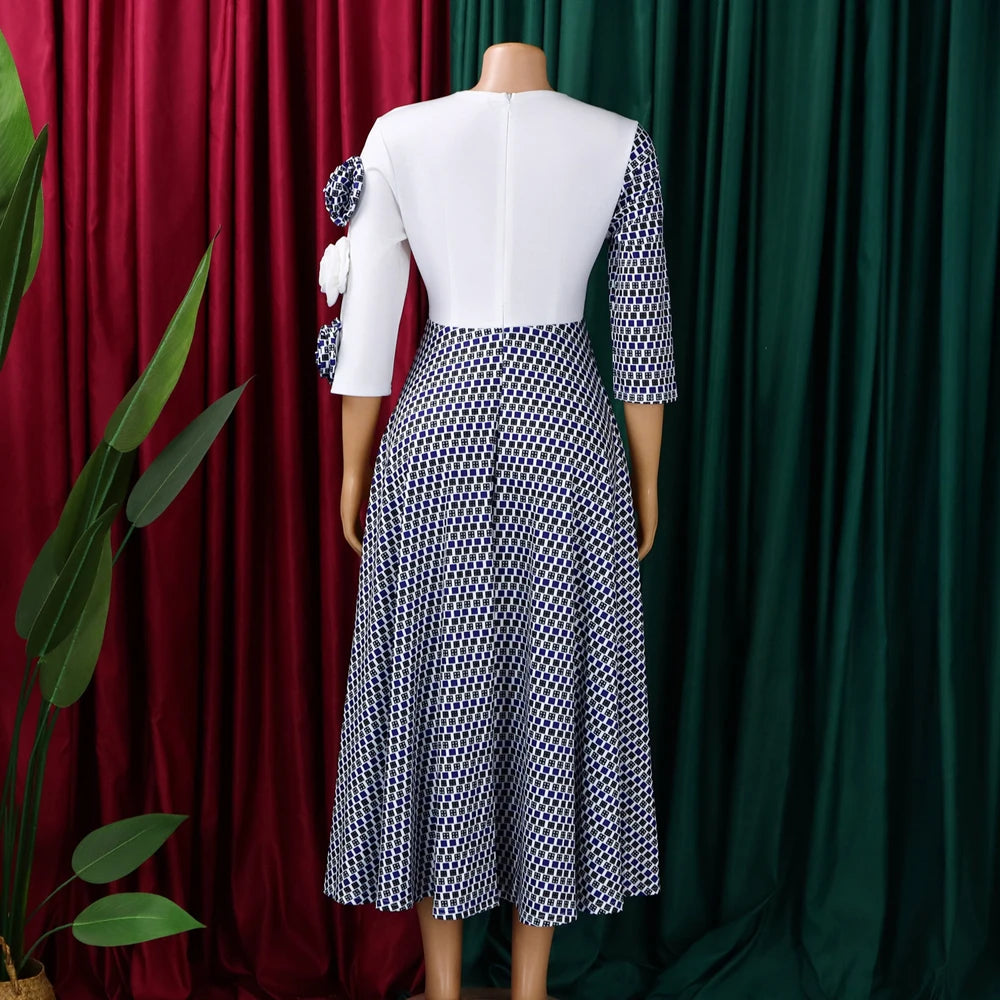 Womens Dress - Elegant Pattern Midi Dress