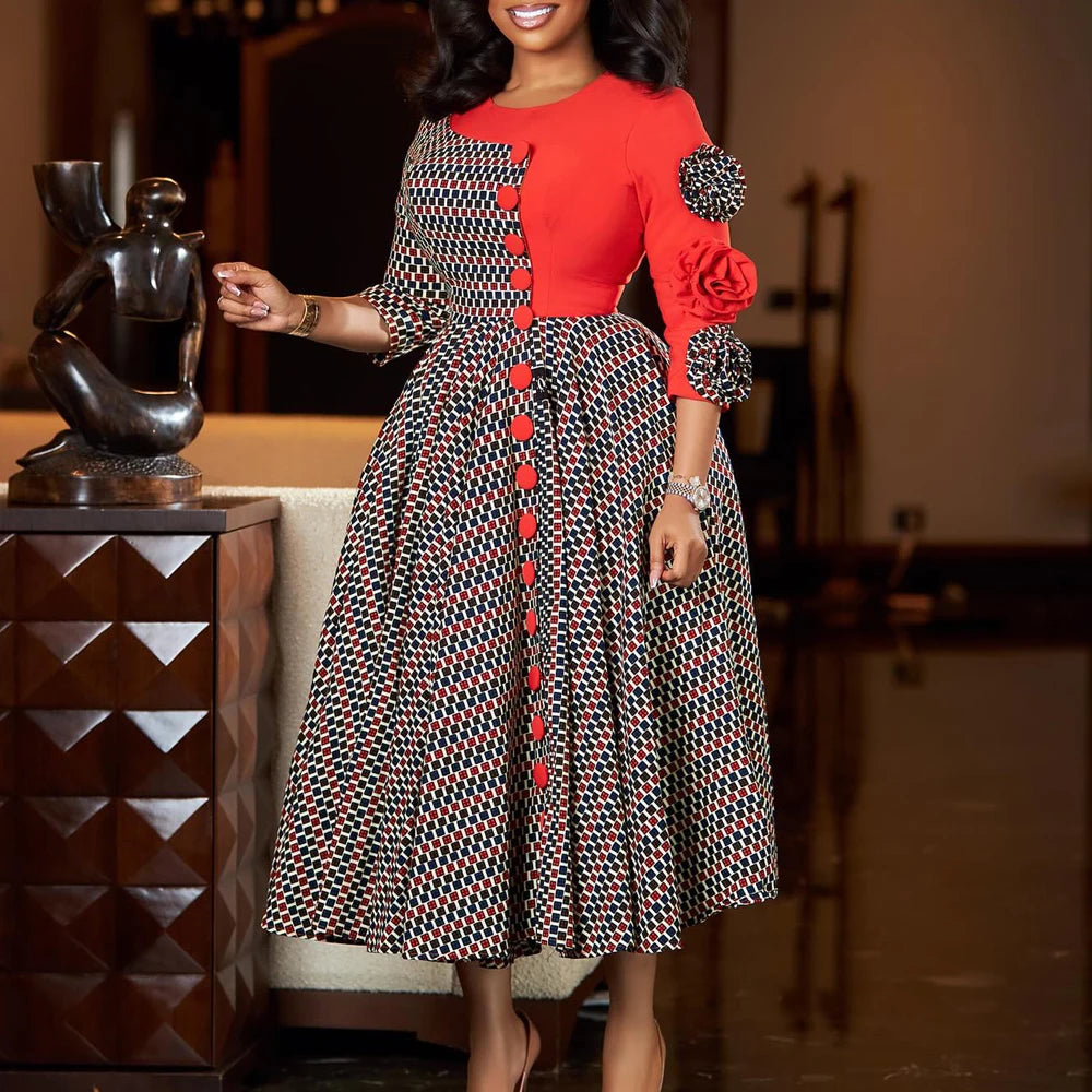 Womens Dress - Elegant Pattern Midi Dress