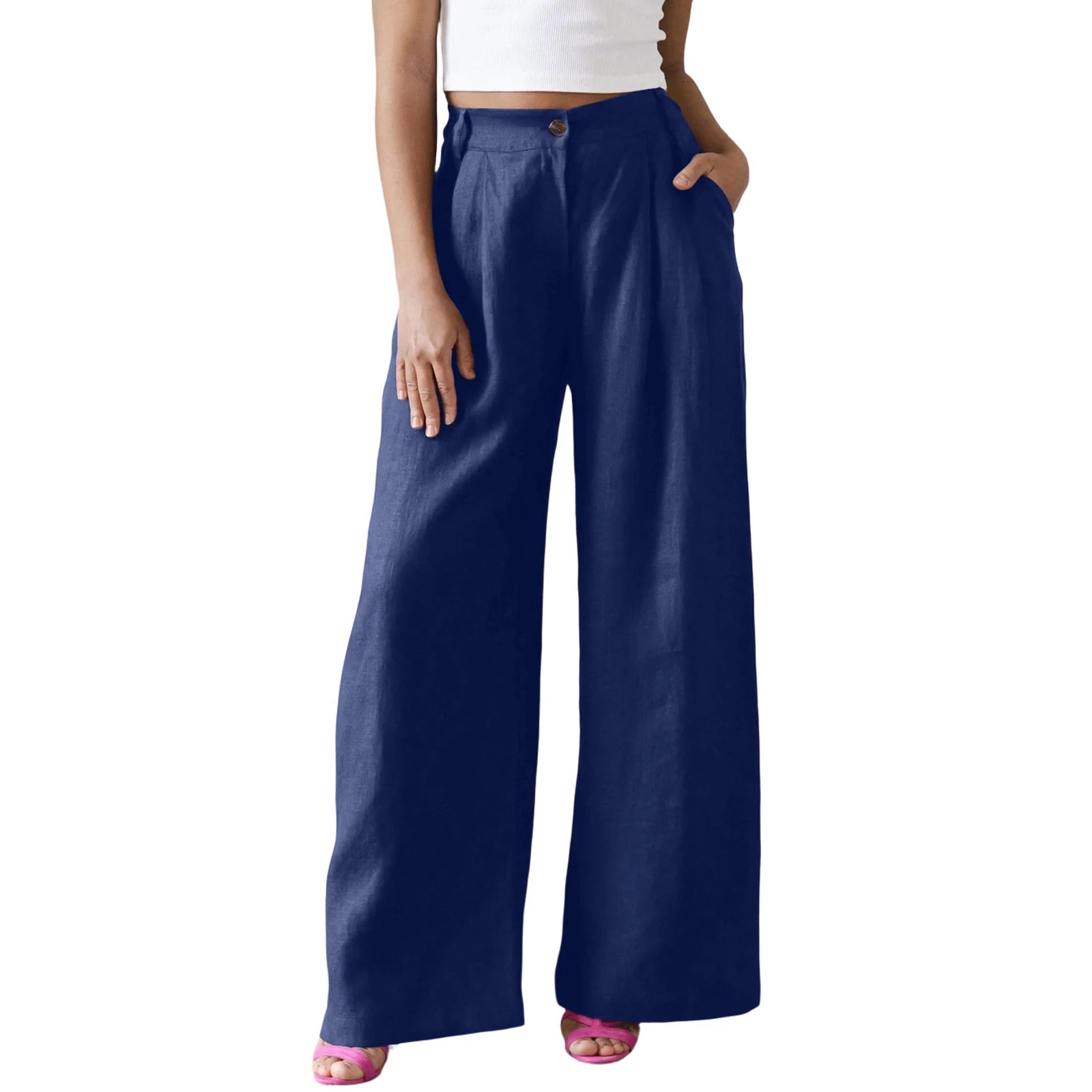 Wide Leg Pants – Women's Linen Blend Casual Loose Trousers