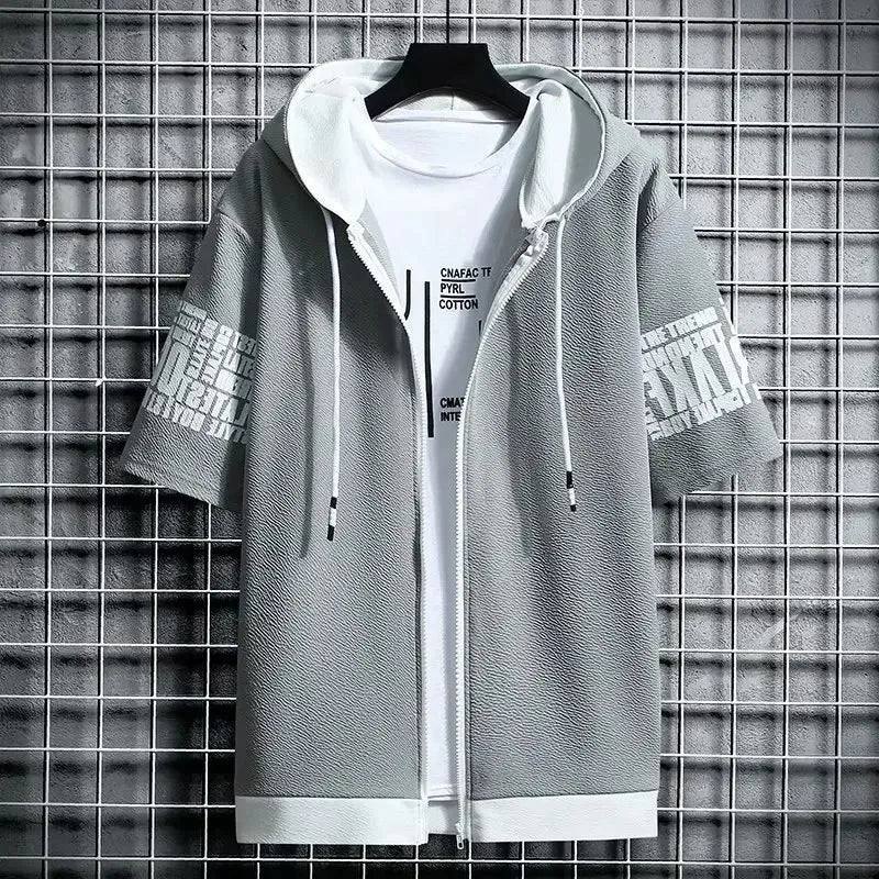 Men's Zip Hoodie & Shorts Set - Casual Streetwear Outfit