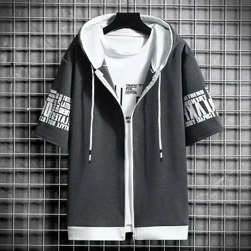 Men's Zip Hoodie & Shorts Set - Casual Streetwear Outfit