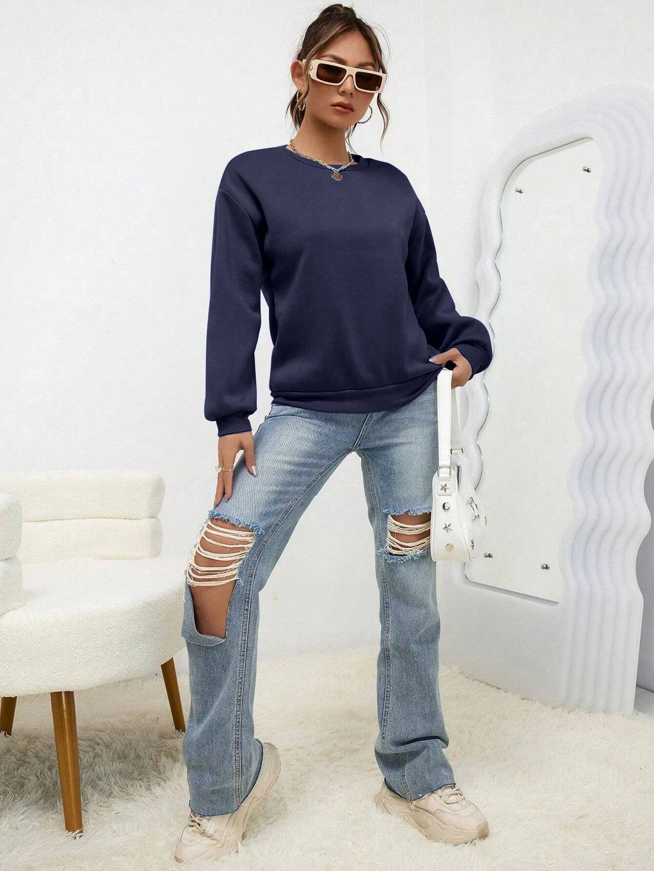 Women Oversized Sweatshirt – Cozy Fleece Casual Pullover
