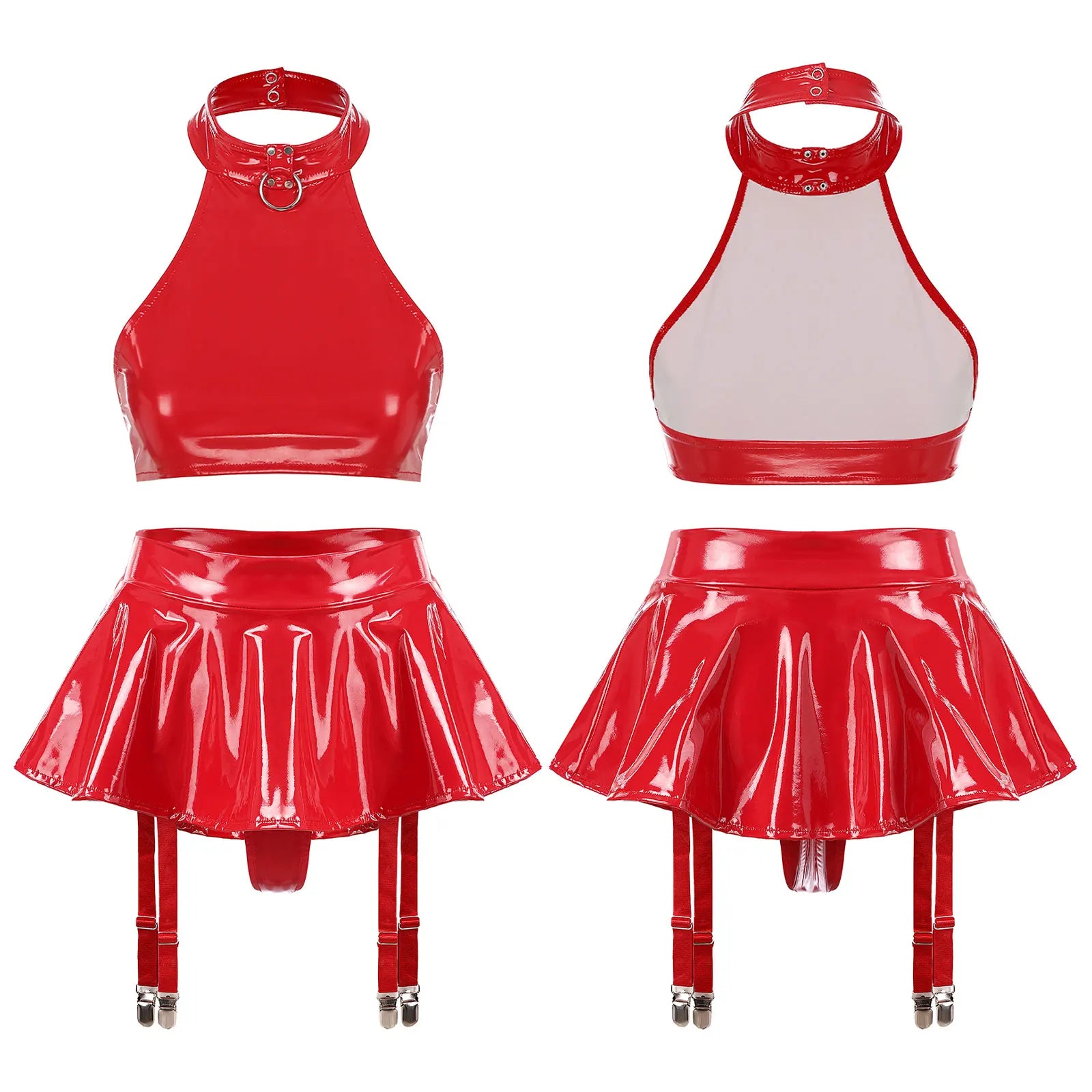 Women's Vinyl Halter Top & Mini Skirt Set