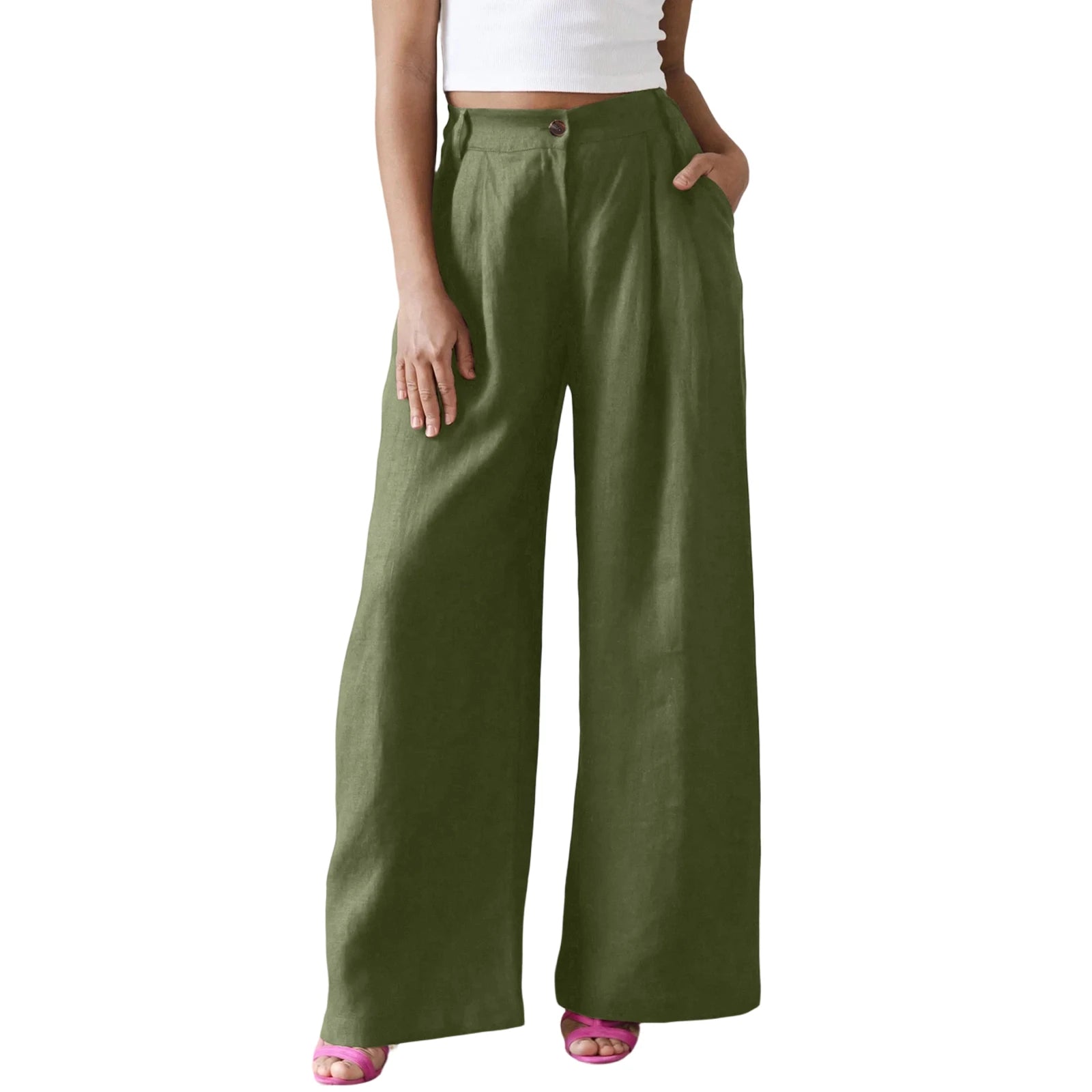Wide Leg Pants – Women's Linen Blend Casual Loose Trousers