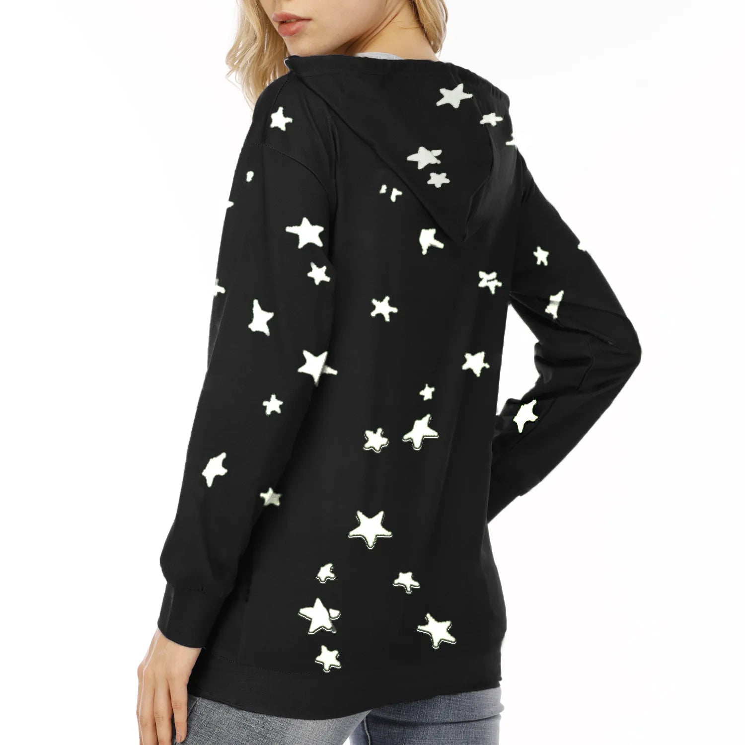 Womens Hoodie Star Print Casual Pullover
