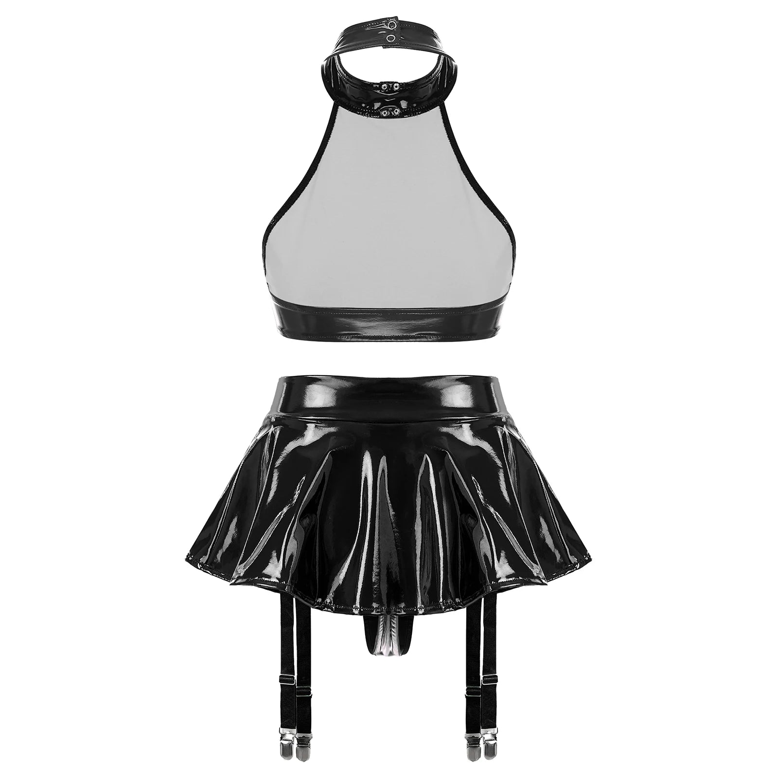 Women's Vinyl Halter Top & Mini Skirt Set