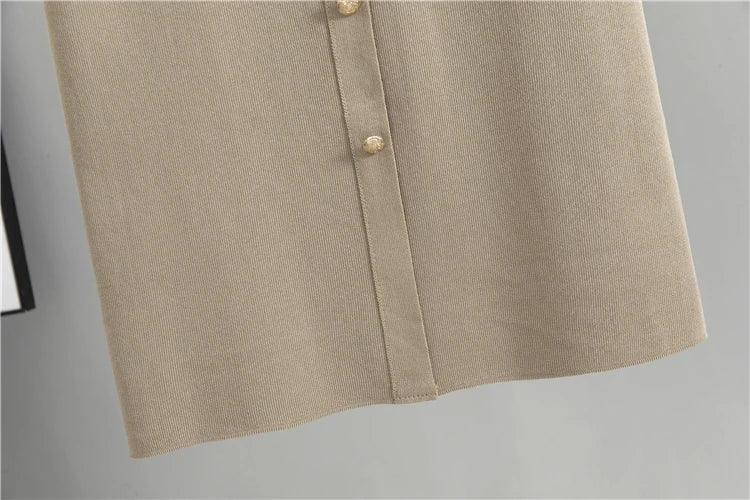 Beige Jacket and Skirt Set – Elegant Knit Office Outfit