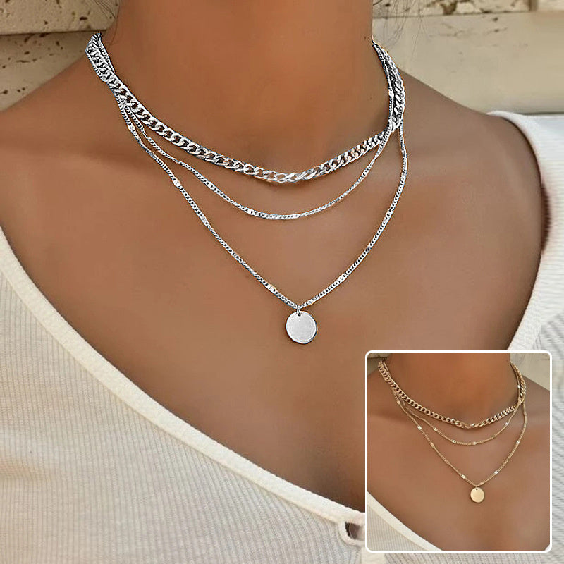 Fashion Disc Pendant Clavicle Necklace, Chains Personality Jewelry
