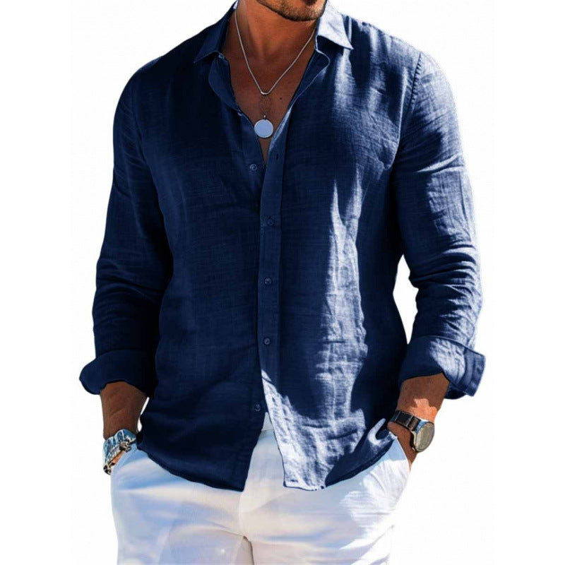Men's  Loose Lapel Button Long Sleeve Shirt