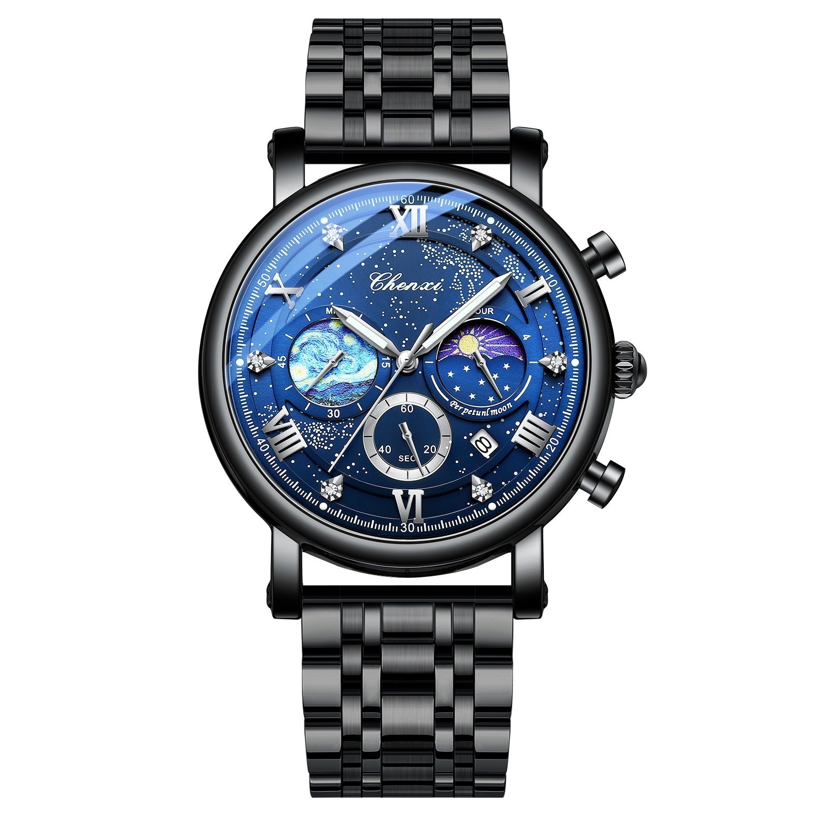 Multifunctional Luminous Moon Phase Calendar Watch