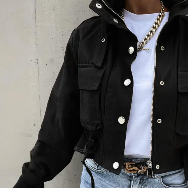 Spring&Fall Drawstring Hem Short Jacket