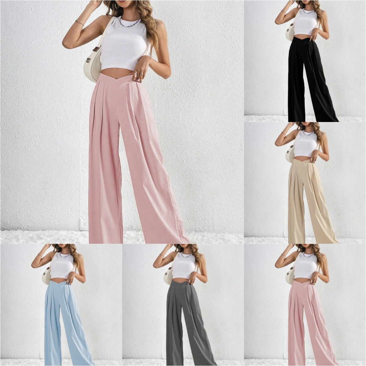 Summer New Solid Color Pleated Wide-leg Pants Trousers