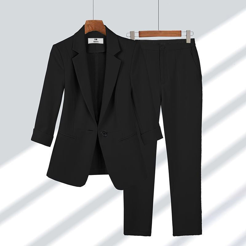 Single-breasted Jacket And Zipper Straight Pants, Business Suit