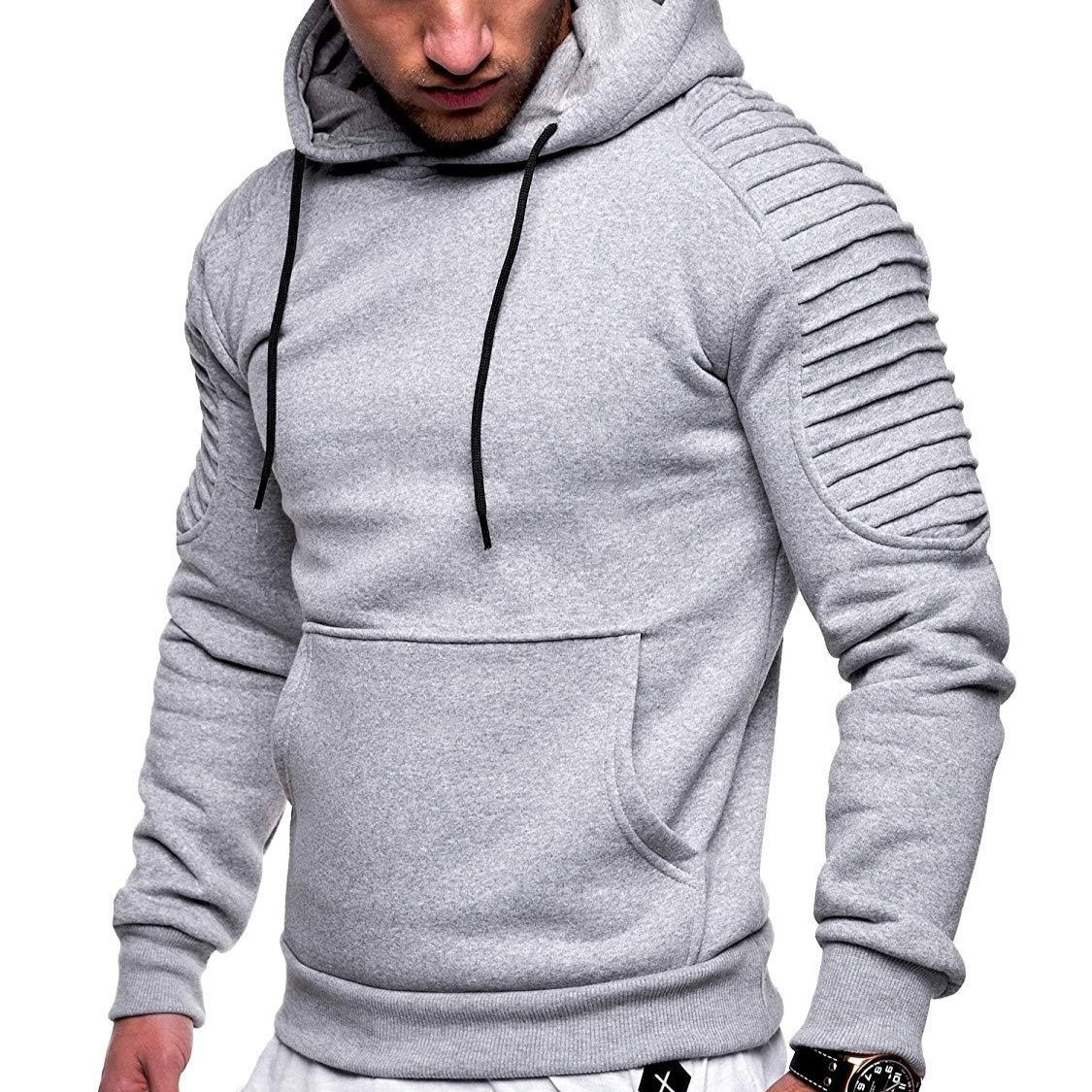 Men's Hoodie Striped Pleated Raglan