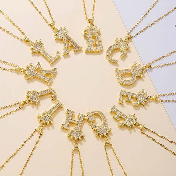 1PCS Fashionable Gold-Diamond Crown Uppercase Pendant